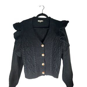 Entro Black Ruffle Knit Button Up Cardigan